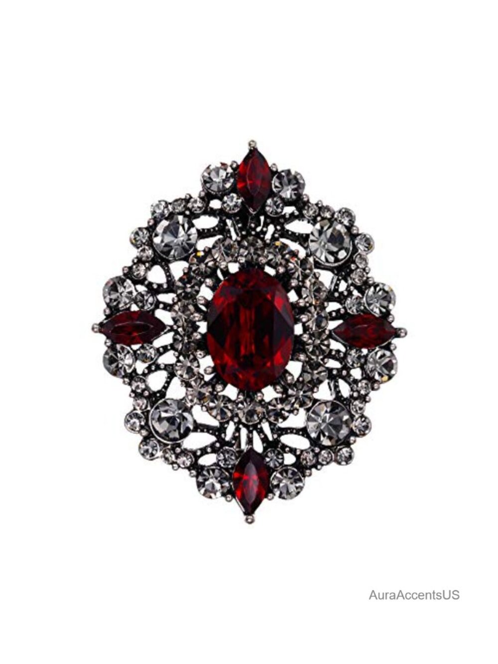 Crystal Oval Marquise Vintage Style Filigree Brooch Pin Elegant